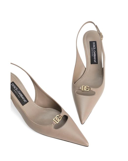 Dolce & Gabbana White Lollo Logo Plaque Slingback Pumps
