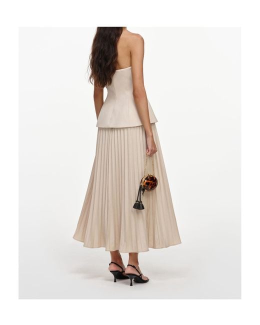 Self-Portrait Natural Strapless Pleated Midi Dress