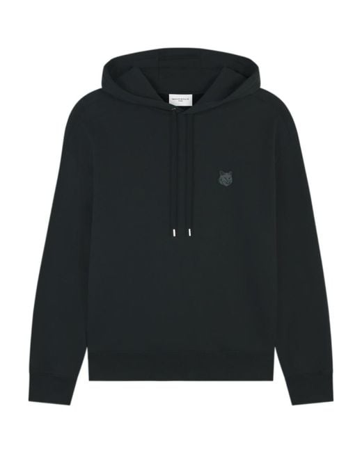 Maison Kitsuné Black Maison Kitsuné Fox Head Patch Drawstring Hoodie for men