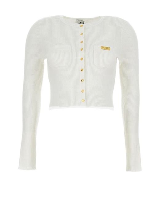Elisabetta Franchi White Micro-Braided Knit Cardigan
