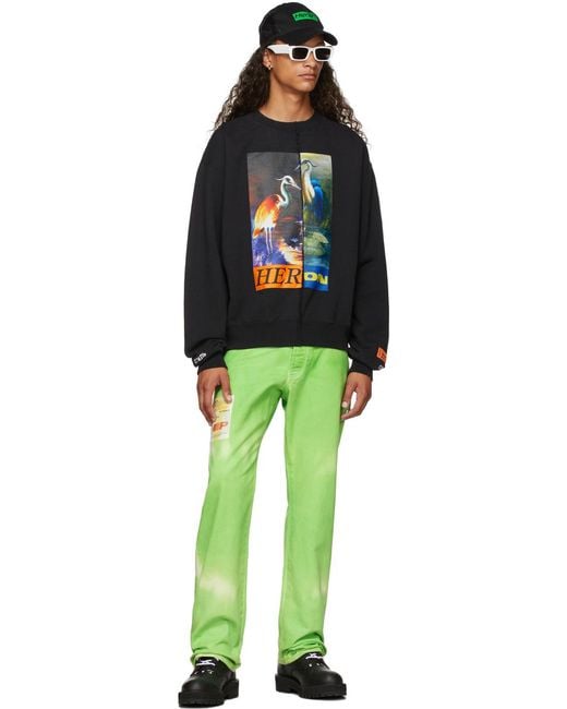 Heron Preston Blue Graphic-Print Patchwork Sweatshirt for men