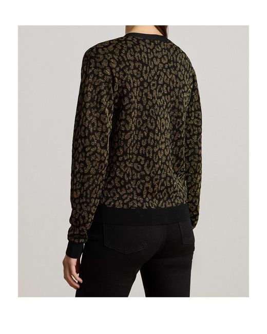 Ralph Lauren Black Animal-Patterned V-Neck Cardigan