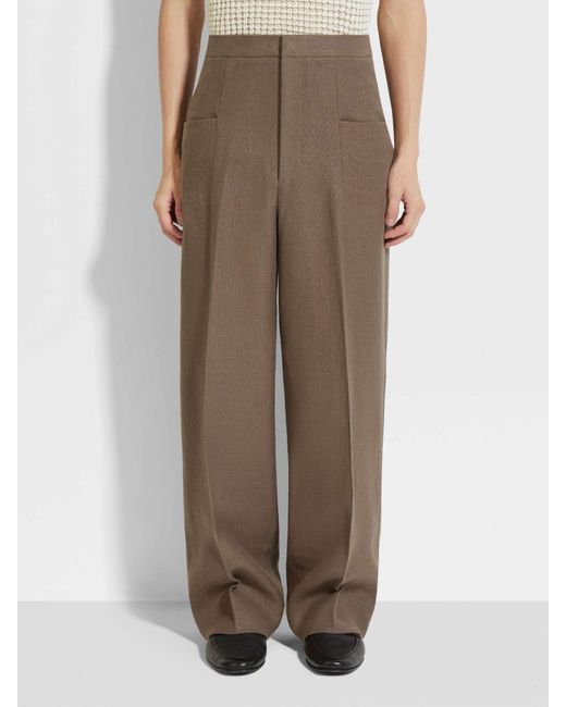 Zegna Brown Oasi Lino Casual Pants for men