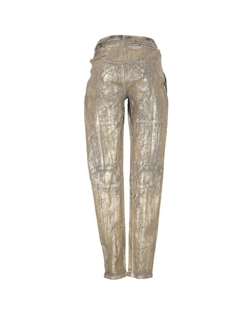 Rick Owens Natural Metallic Crinkled Effect Trousers