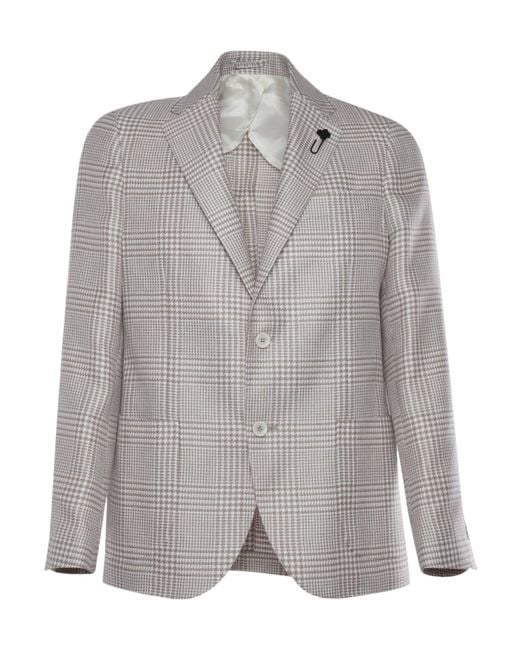 Lardini Gray Checked Single-Breasted Tailored Blazer for men