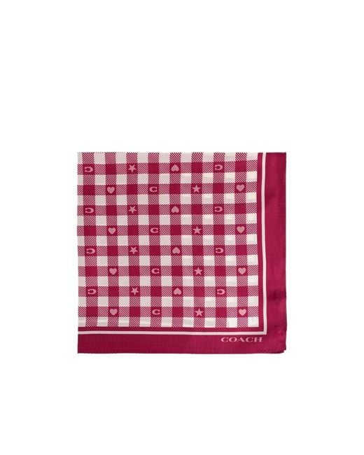 COACH Red Patterned Silk Scarf
