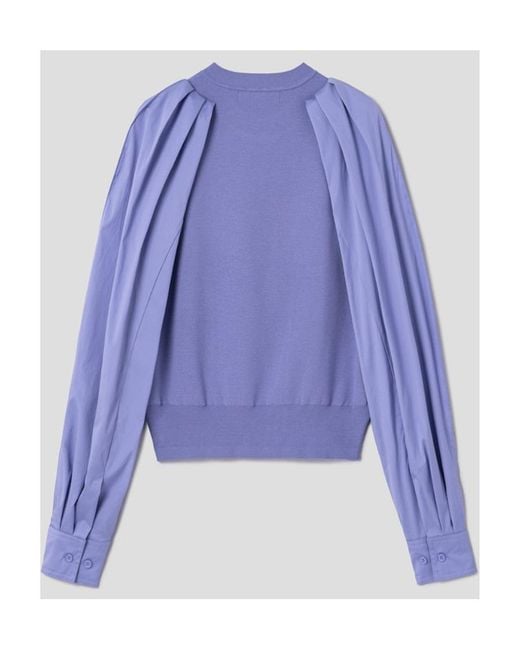 Juun.J Blue Round Neck Bubble Sleeve Sweater