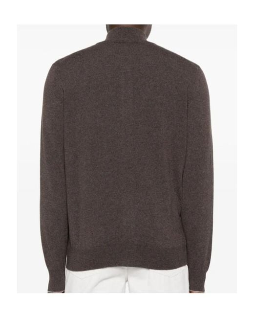 Brunello Cucinelli Black High Neck Zip-Up Cardigan for men