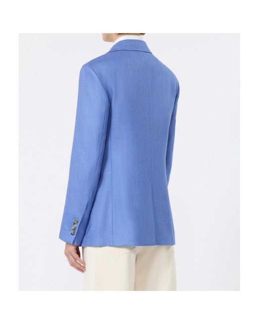 Max Mara Blue Pesche Single-Breasted Blazer