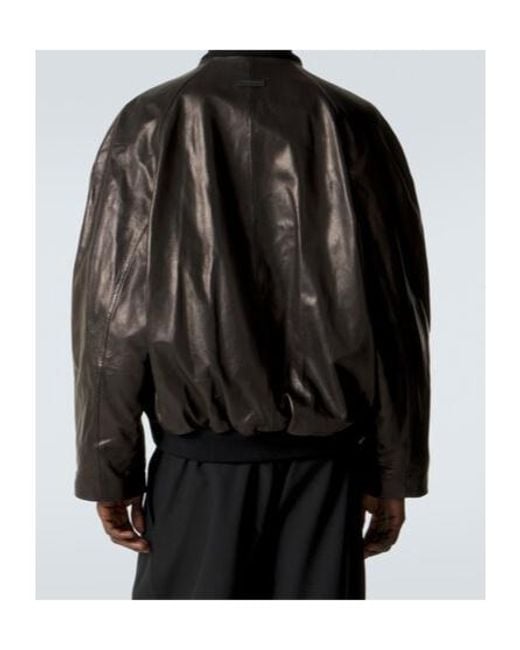Fear Of God Black Leather Bomber Jacket for men