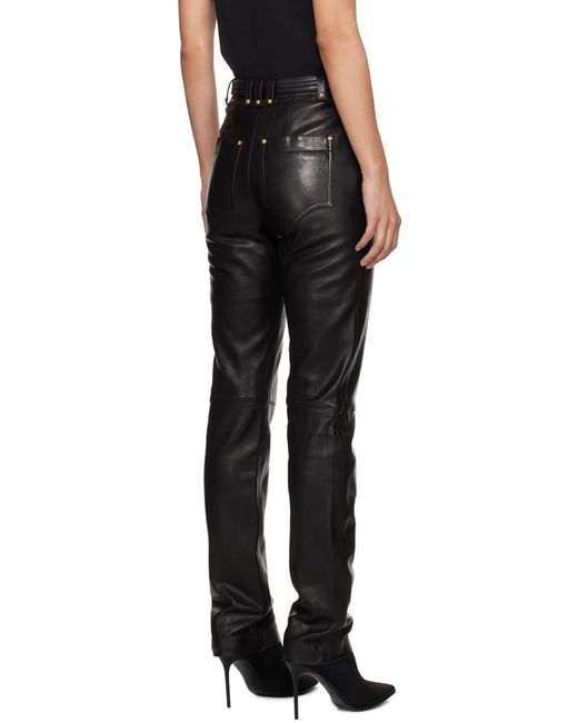 Balmain Black High Waist Tapered Leg Leather Pants