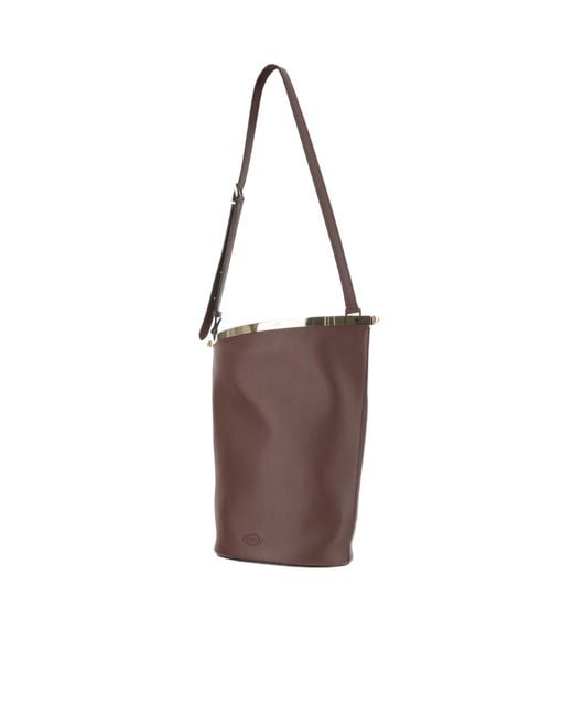 Tod's Brown Logo Embossed Bucket Bag