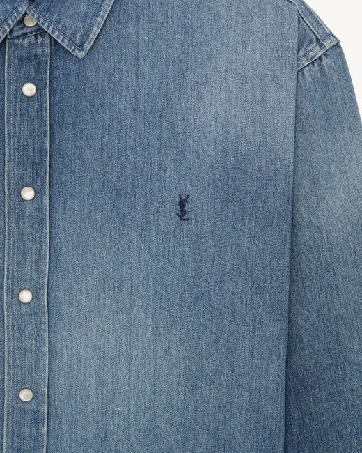 Saint Laurent Blue Denim Cassandre Shirt for men