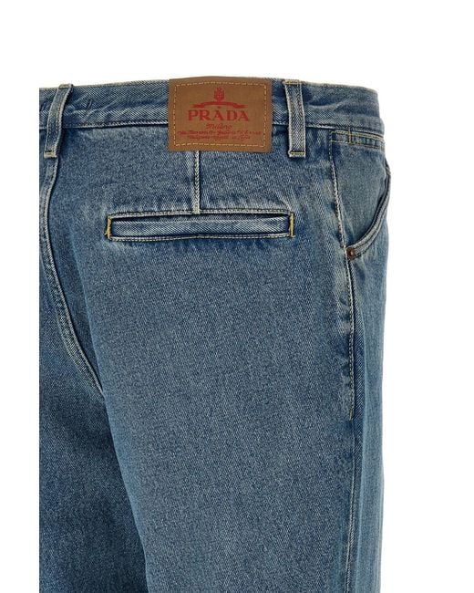 Prada Blue Logo-Patch Denim Jeans for men