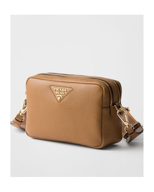 Prada Brown Logo Detailed Zipped Medium Crossbody Bag
