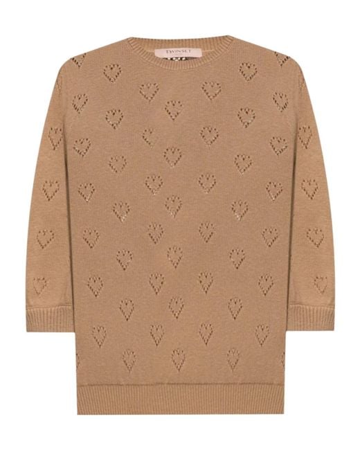 Twinset Brown Crew-Neck Knit Top