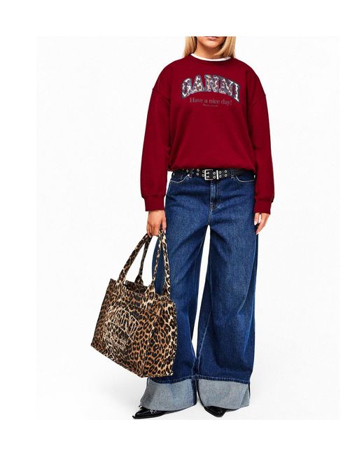 Ganni Red Graphic Crew-Neck Sweatshirt