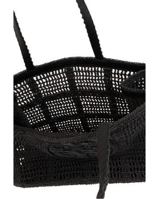 Tory Burch Black Ella Raffia Tote Bag