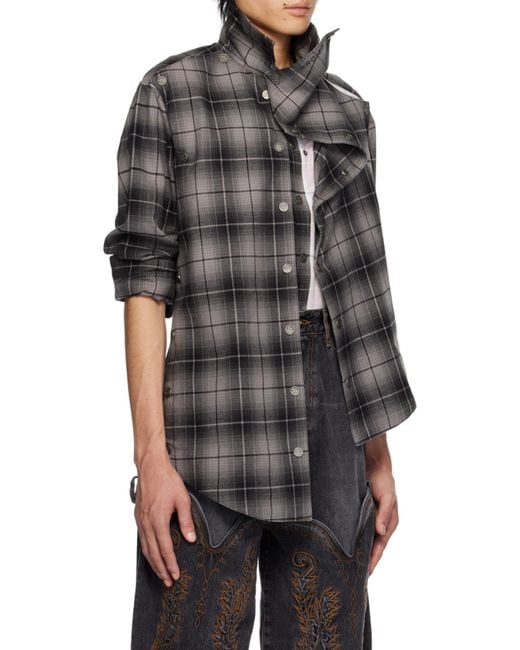 Y. Project Gray Plaid Long-Sleeved Shirt for men