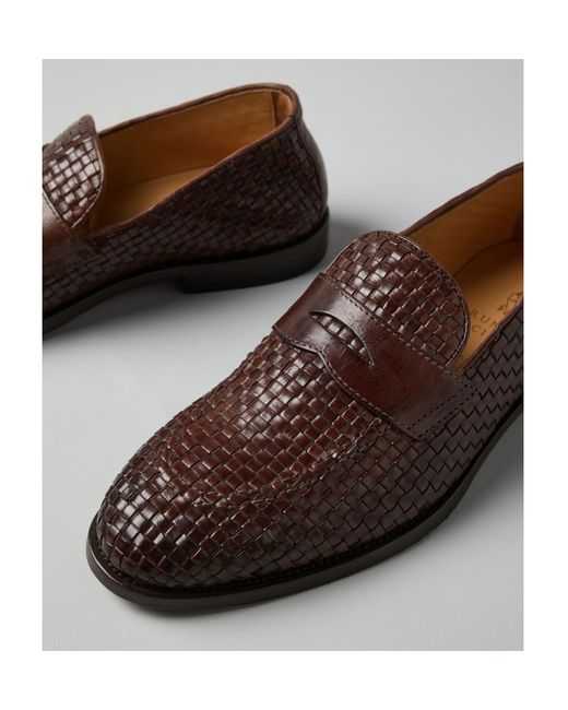 Brunello Cucinelli Brown Interwoven-Designed Slip-On Loafers for men