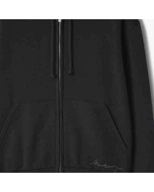 Burberry Black Logo Embroidered Zip-Up Drawstring Hoodie