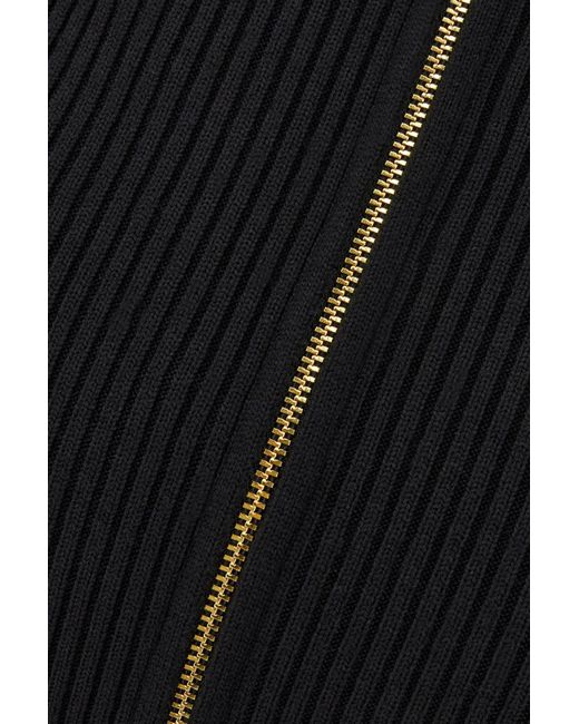 Patou Black Ribbed-Knit Front-Slit Midi Skirt