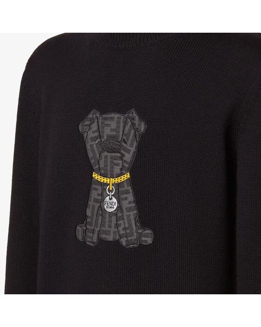 Fendi Black Ff Dog Crewneck Knitted Jumper for men