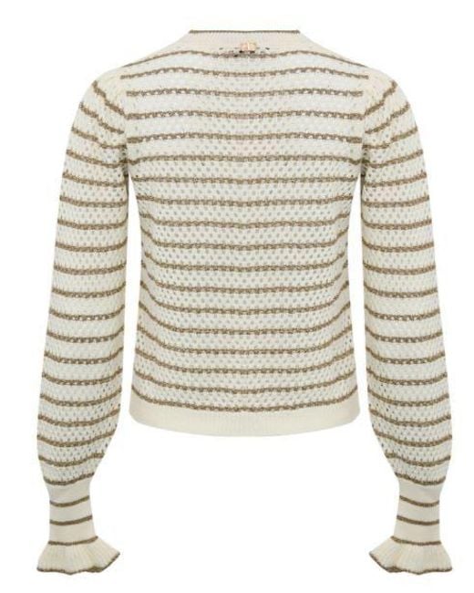 Twinset White Striped Ruffled Cardigan