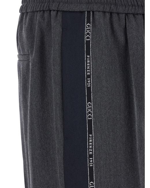 Gucci Black Embroidery Wool Trousers for men
