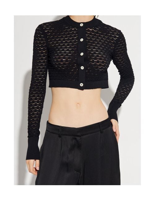 Lanvin Blue Openwork-Knit Cropped Cardigan