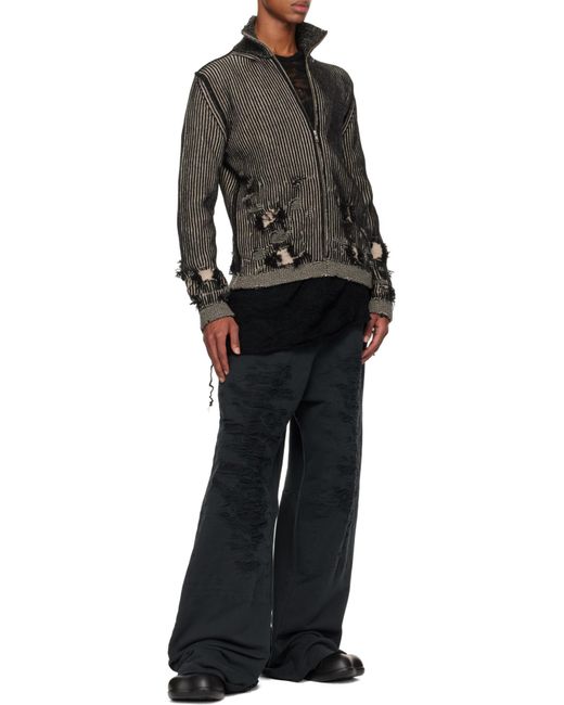 MM6 by Maison Margiela Gray Zipped Distressed 3D-Knitted Cardigan for men