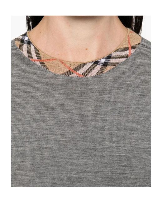 Burberry Gray Checked Crew Neck Pullover Clothing