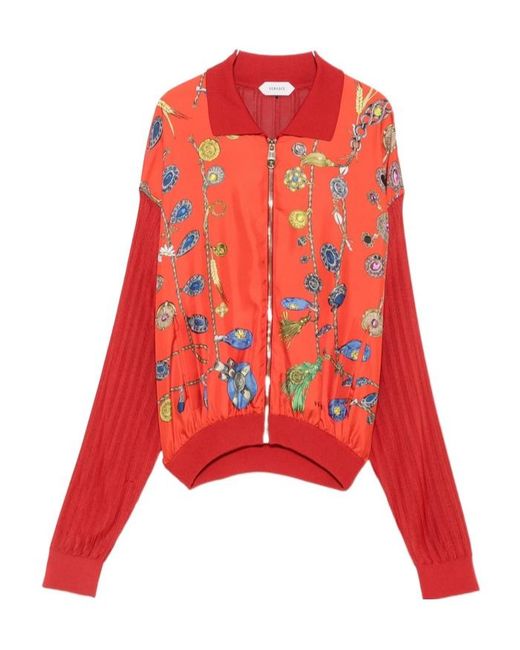 Versace Red Jewellery-Printed Zipped Cardigan
