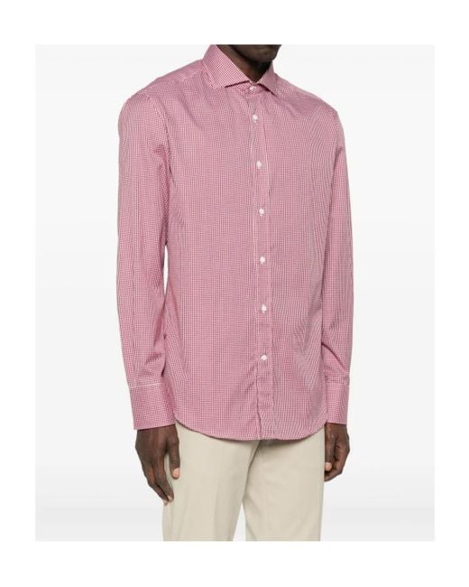 Brunello Cucinelli Pink Gingham Shirt for men
