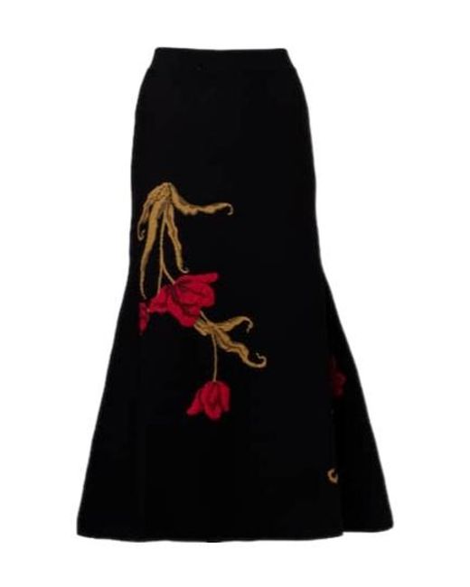 Erdem Black Floral Jacquard Midi Skirt