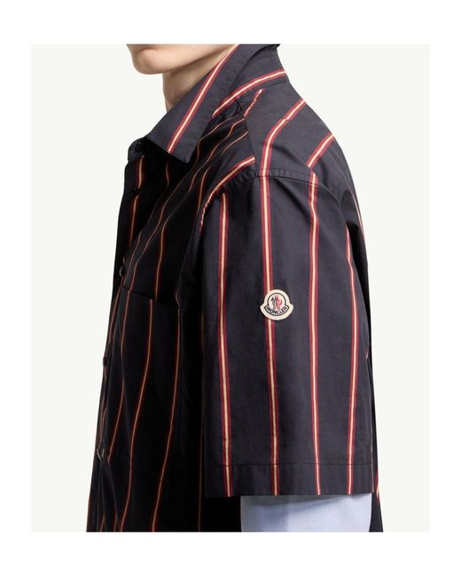 Moncler Purple Striped Cotton Short Sleeve Shirt for men