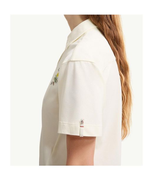 Moncler White Embroidered Botanical Motif Polo Shirt
