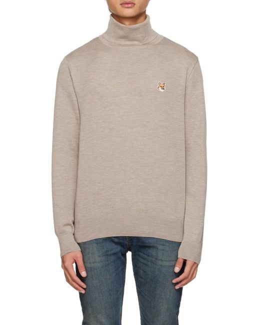 Maison Kitsuné Gray Roll-Neck Fine-Knit Jumper for men
