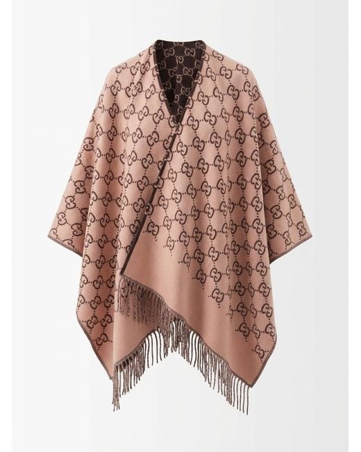 Gucci Brown Gg Monogram Fringed Reversible Cape