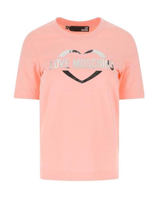Moschino Pink Logo-Print Cotton T-Shirt