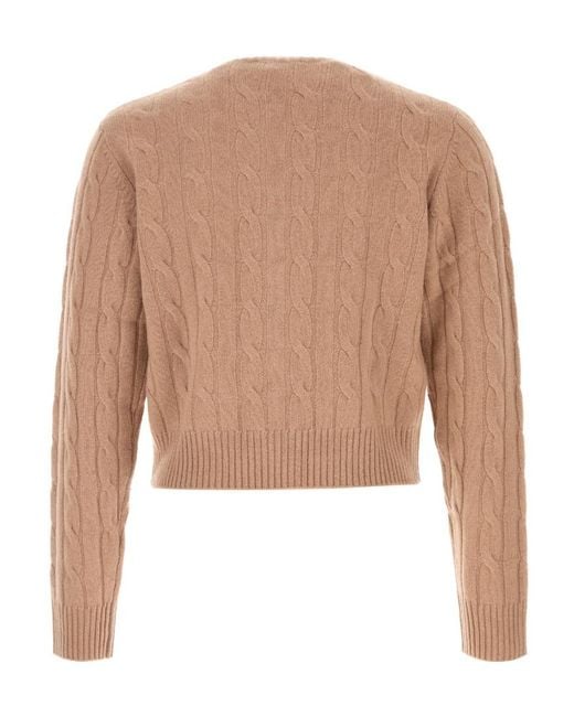 Sporty & Rich Natural Logo Embroidered Crewneck Cardigan for men