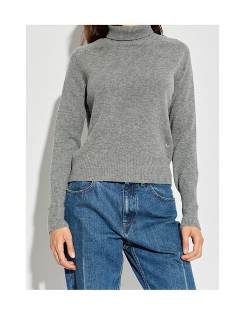 Victoria Beckham Gray Roll-Neck Logo-Detailed Sweater
