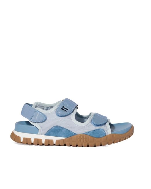 Miu Miu Blue Tyre Technical Fabric And Suede Sandals