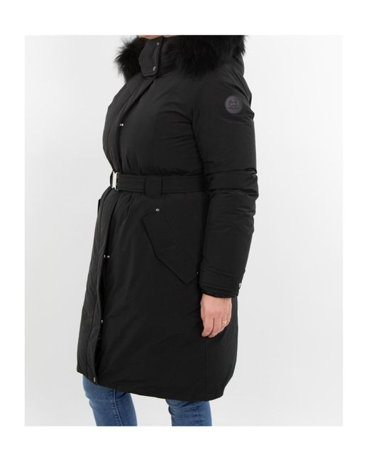 Woolrich Black Belted Waist Hooded Padded Coat