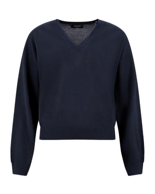 Fabiana Filippi Blue Long-Sleeve V-Neck Sweater