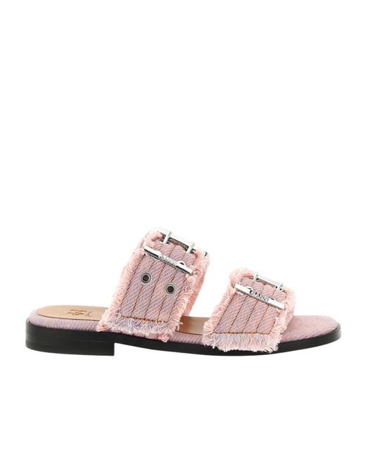 Ganni Pink Fringed Buckle Flat Sandals