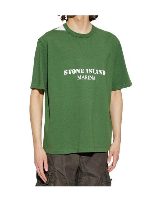 Stone Island Green X Marina Logo Printed T-Shirt for men