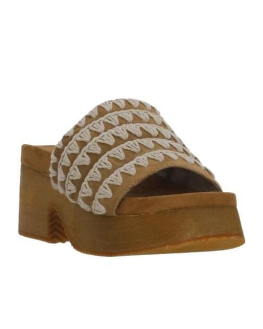 Mou Brown Woven Platform Heeled Sandals