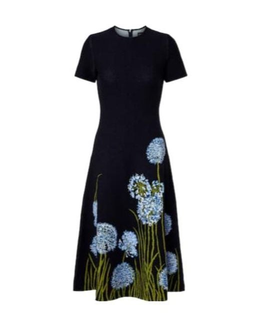 Oscar de la Renta Black Floral Jacquard Midi Dress