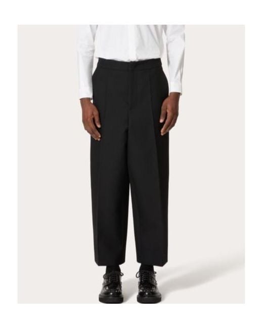 Valentino Black Pleat Detailed Cropped Pants for men